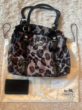 Coach Gray and Black Leopard Print Tote with Coach Wallet!
